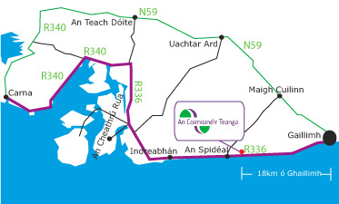 Tá an oifig lonnaithe idir Gaillimh agus an Spidéal, 2km soir ón Spidéal.
